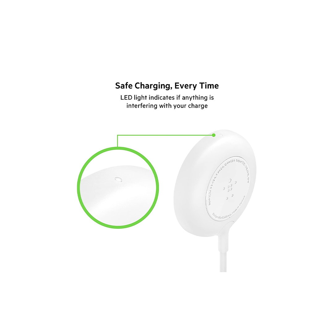 Belkin Magnetic MagSafe Compatible Fast Wireless Charging pad (for iPhone, AirPods Pro and AirPods with Wireless Charging Case) - White in Qatar Belkin Magnetic MagSafe Compatible Fast Wireless Charging pad (for iPhone, AirPods Pro and AirPods with Wireless Charging Case) - White in Qatar